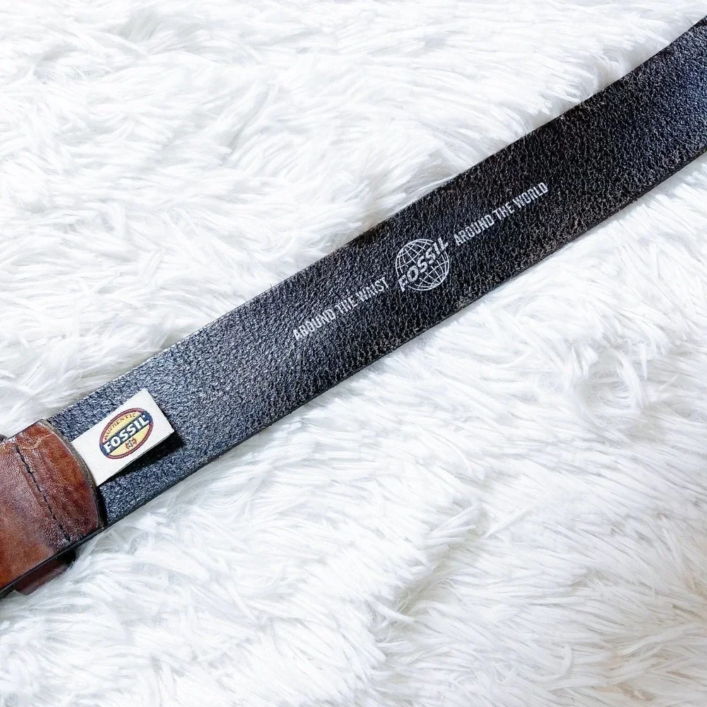 Fossil Brown Leather Belth with Silver Open Buckle Detailing